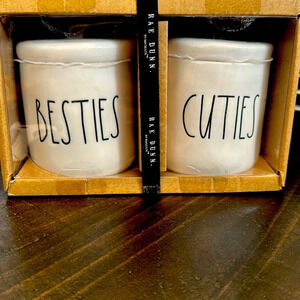NWT RAE DUNN canisters ceramic BESTIES/CUTIES w/lids (organizers/makeup/office)